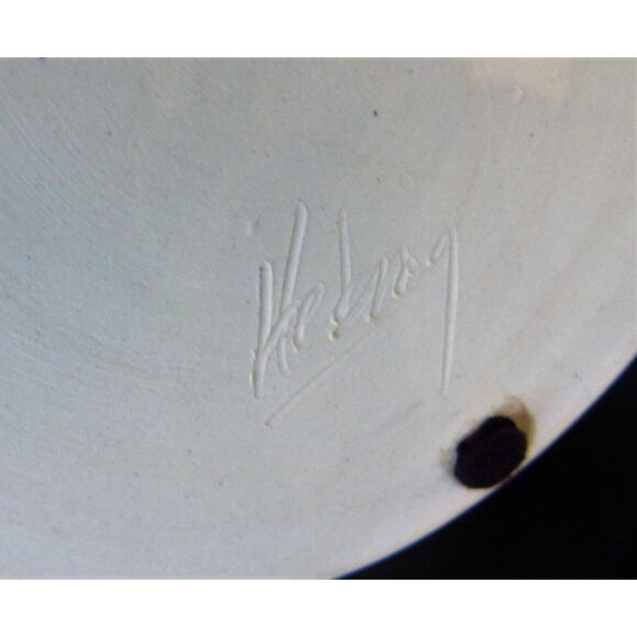 Studio Art Pottery BASKET w/ BAMBOO HANDLE 8" Ocean Sea Blue Cream Artist Signed - Picture 5 of 7